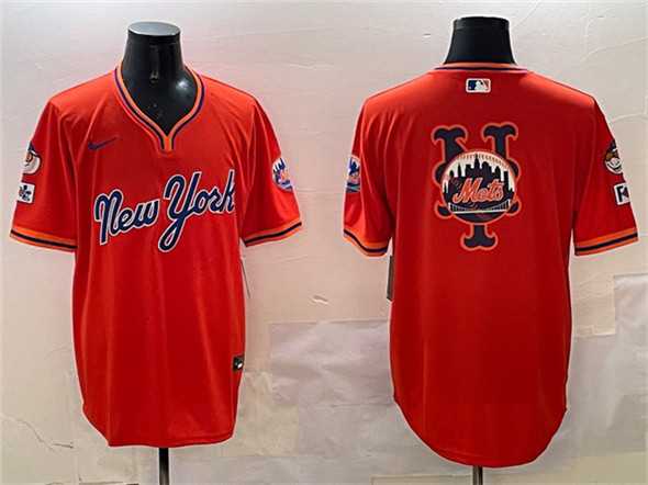 Mens New York Mets Team Big Logo Orange 2025 Spring Training Stitched Jersey
